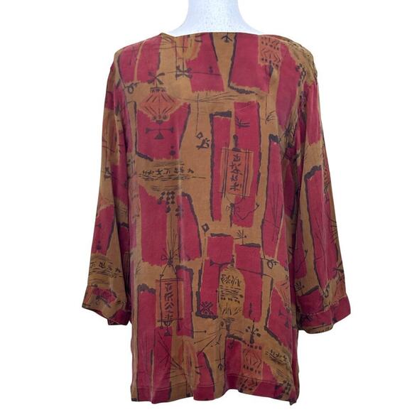Tianello MacKenzie silky top, brown/red, medium, bohemian, silky, artisan - Picture 3 of 5